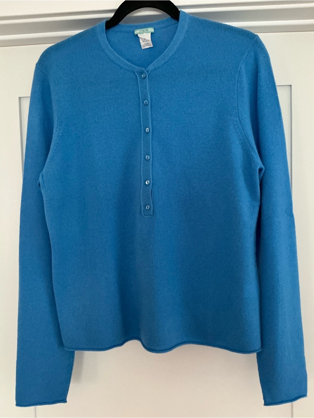 J. Crew Bright Blue Cashmere Henley Sweater Size XL